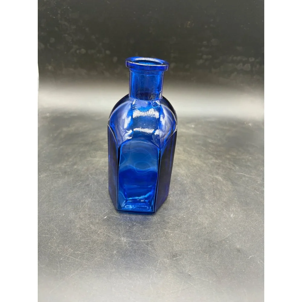 Windart Studio Cobalt Blue Glass Bottle Hexagonal Decorative Vase Apothecary